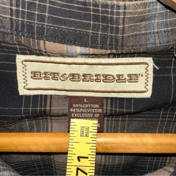 Bit and Bridle Women’s Shirt L Large Pearl Snap Flannel Long Western Plaid Black - Picture 3 of 8